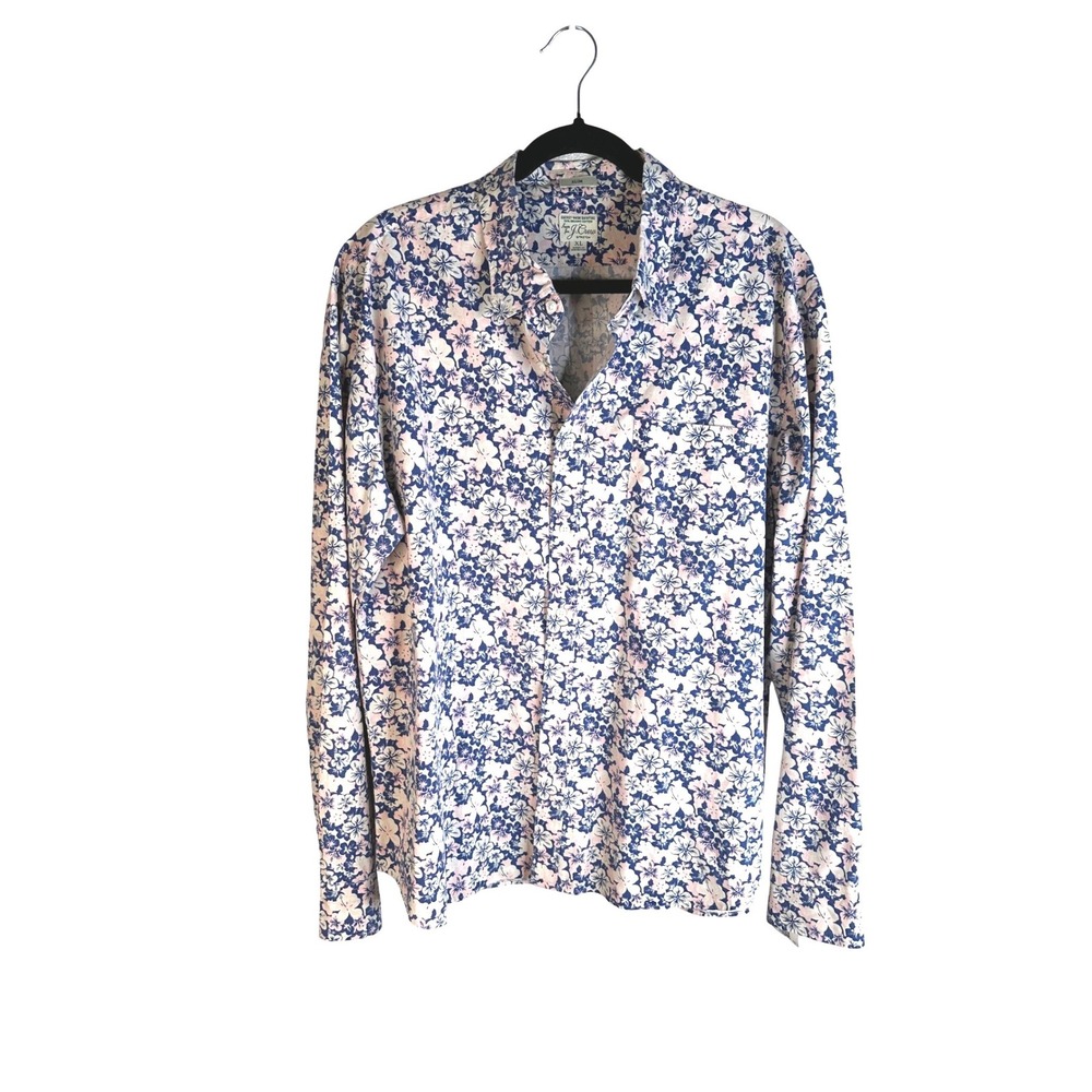 J. Crew Men's Blue Pink Floral Slim Fit Classic Summer Button Down Shirt XL